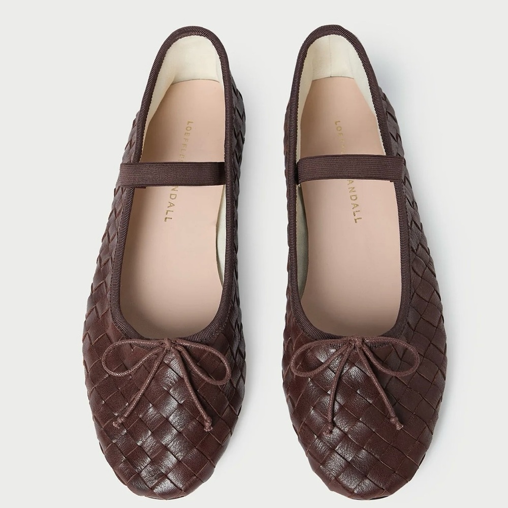 New Loeffler Randall Leonie Woven Soft Ballet Flats in Espresso Brown Size 7.5B